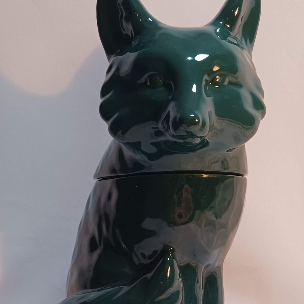 Target THRESHOLD Dark Green FOX Ceramic Cookie Jar 11 in, two pieces
